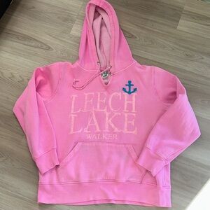 Blue 84 Cotton Hoodie L Pink Anchor Nautical Lake Life Casual Barbie Relaxed